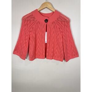 NWT RQT Womens Cropped Cardigan Open Knit One Button Orange 90s Y2K Cottage PS
